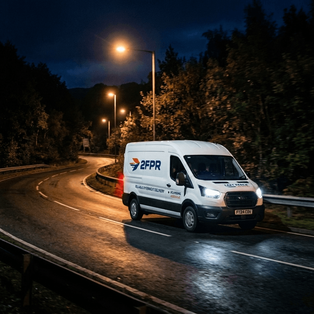 Fourgonnette sur la route de nuit — transport 2FPR